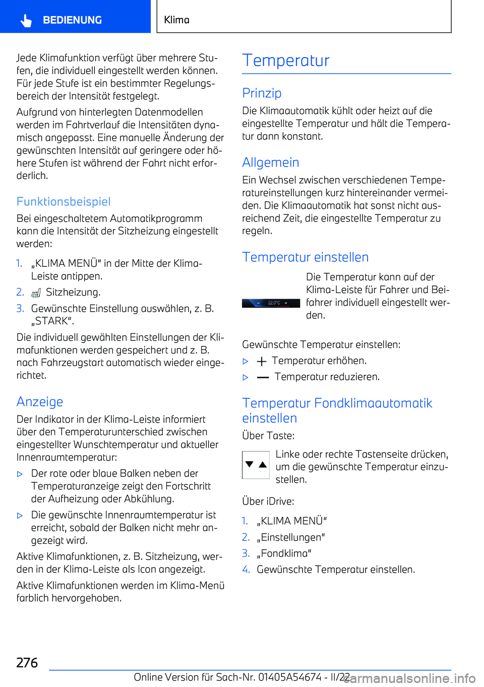 BMW I4 2022  Betriebsanleitungen (in German) Jede Klimafunktion verf