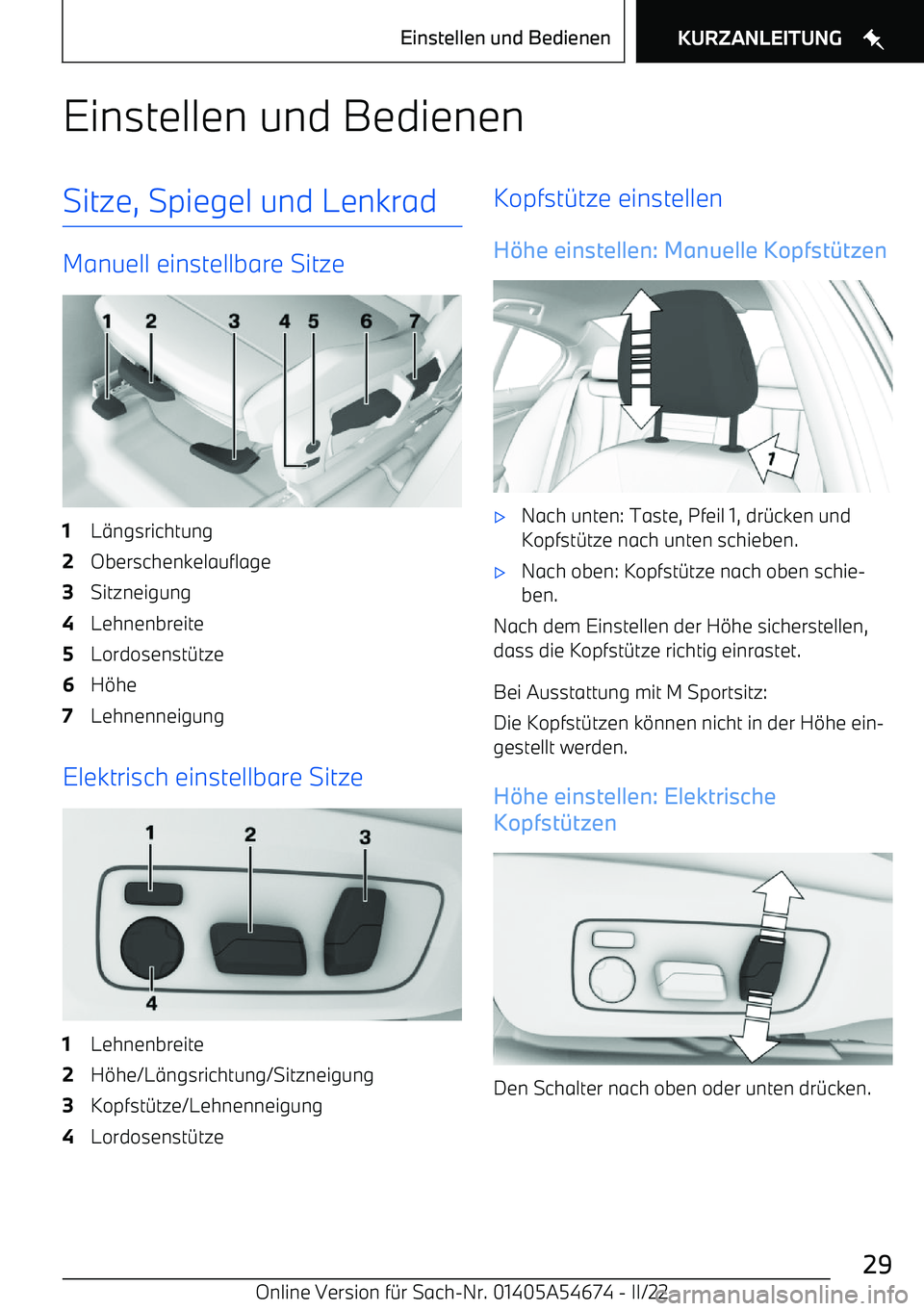 BMW I4 2022  Betriebsanleitungen (in German) Einstellen und BedienenSitze, Spiegel und Lenkrad
Manuell einstellbare Sitze
1L