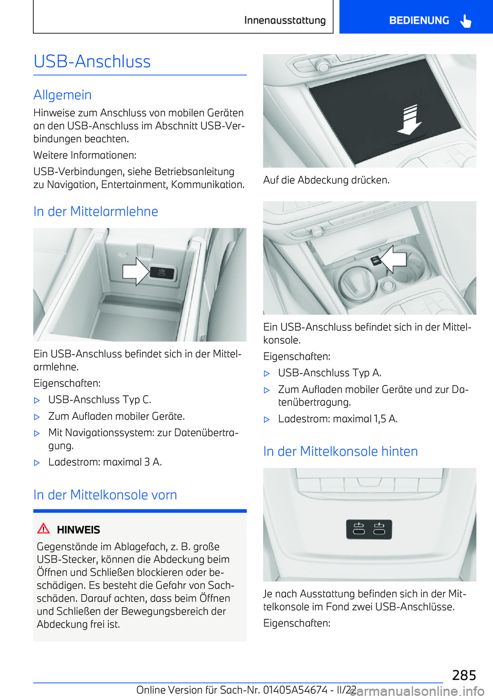 BMW I4 2022  Betriebsanleitungen (in German) USB