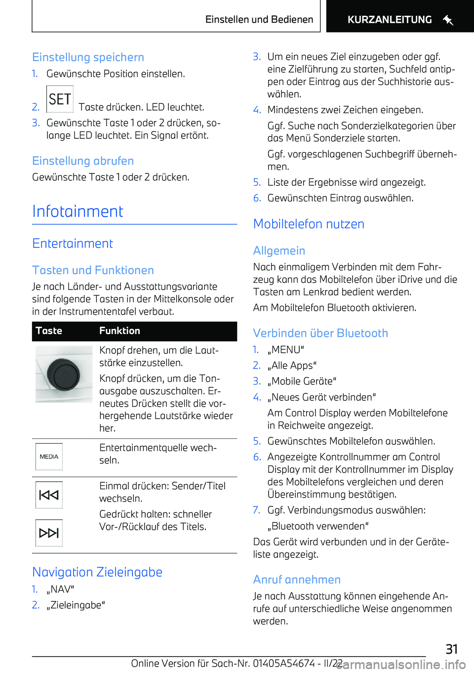 BMW I4 2022  Betriebsanleitungen (in German) Einstellung speichern1.Gew