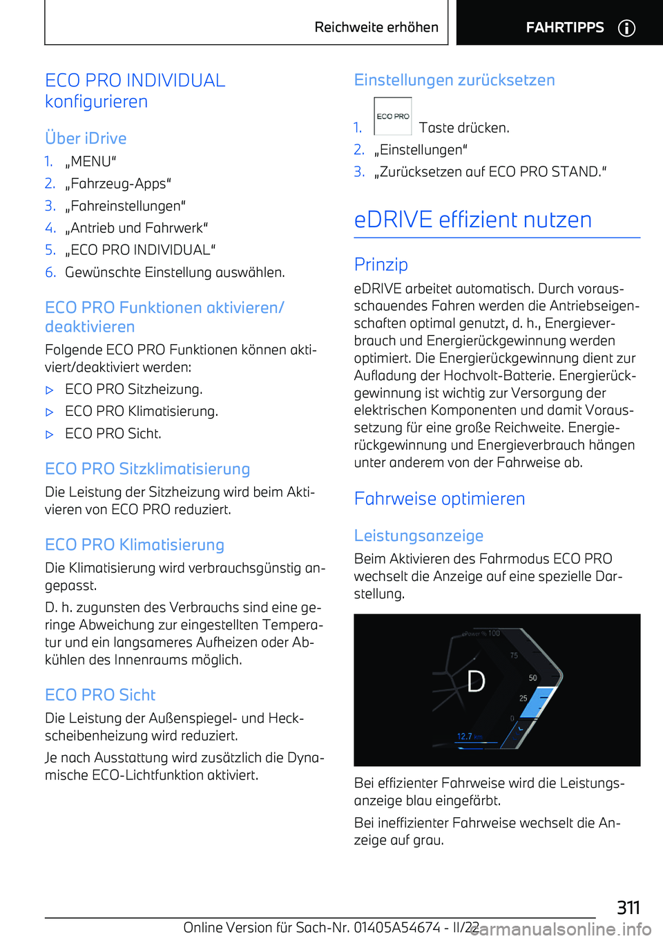 BMW I4 2022  Betriebsanleitungen (in German) ECO PRO INDIVIDUAL
konfigurieren
