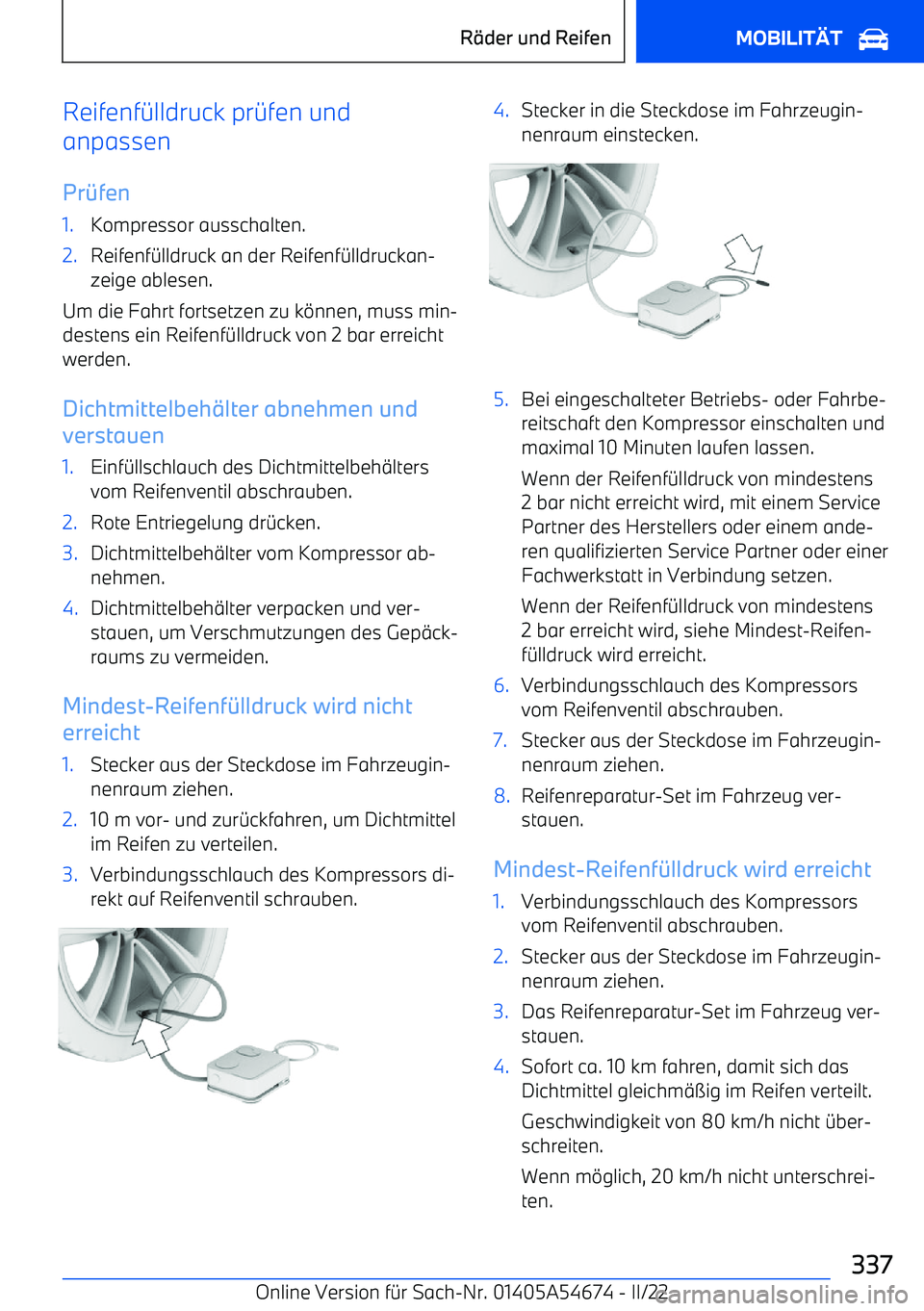 BMW I4 2022  Betriebsanleitungen (in German) Reifenf