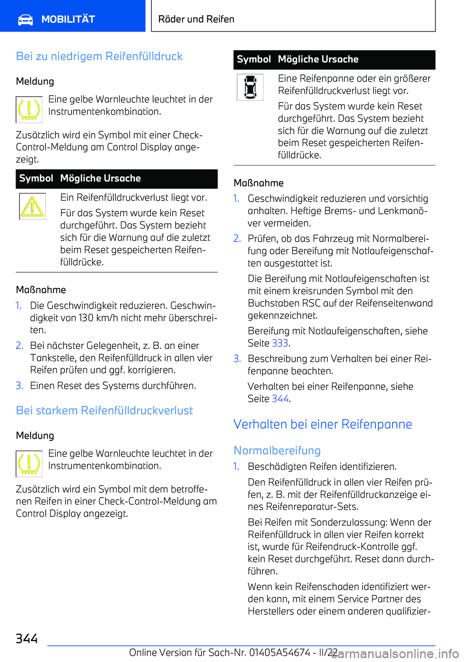 BMW I4 2022  Betriebsanleitungen (in German) Bei zu niedrigem Reifenf