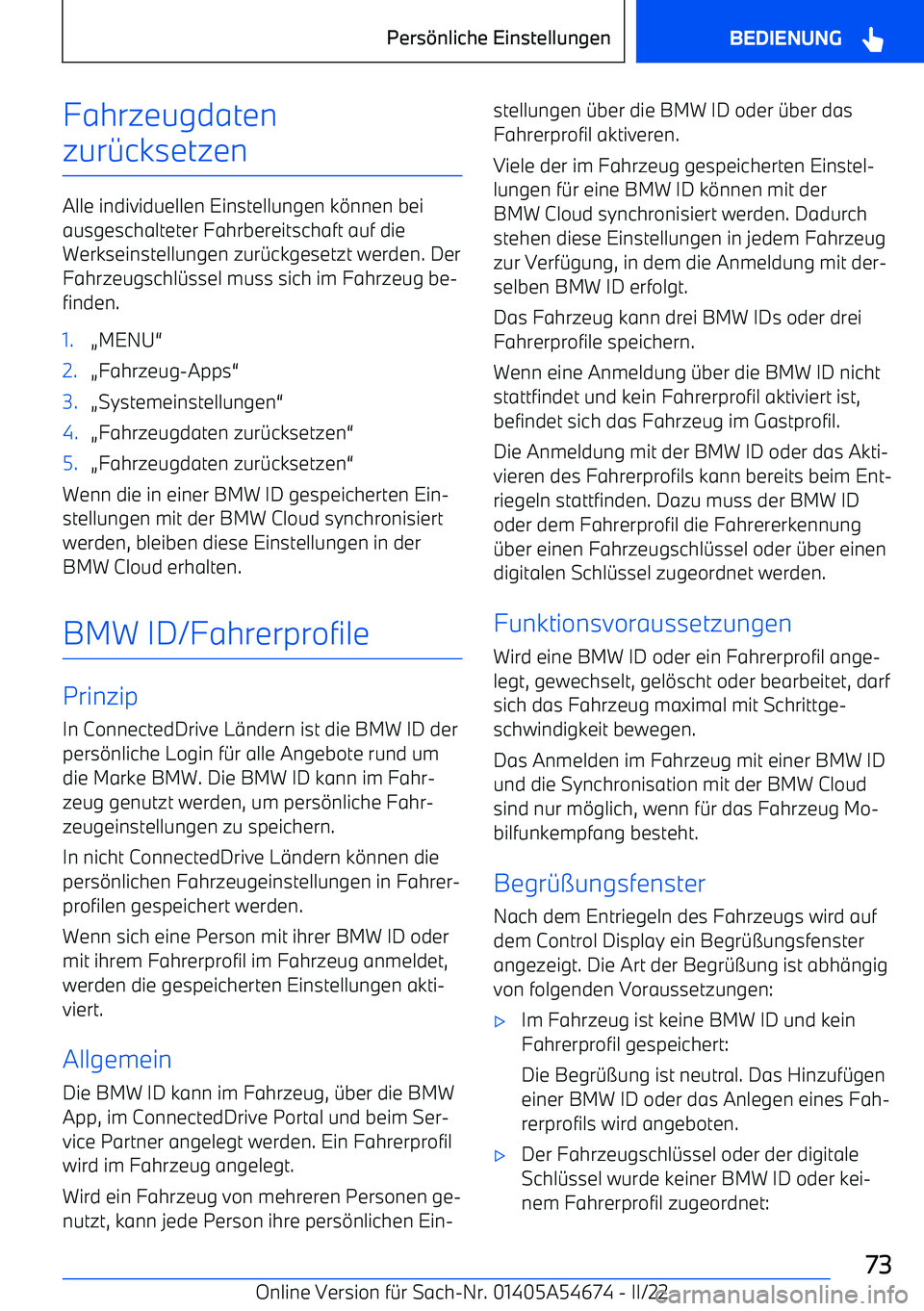 BMW I4 2022  Betriebsanleitungen (in German) Fahrzeugdaten
zur