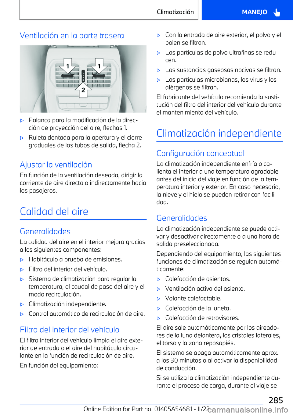 BMW I4 2022  Manuales de Empleo (in Spanish) Ventilaci