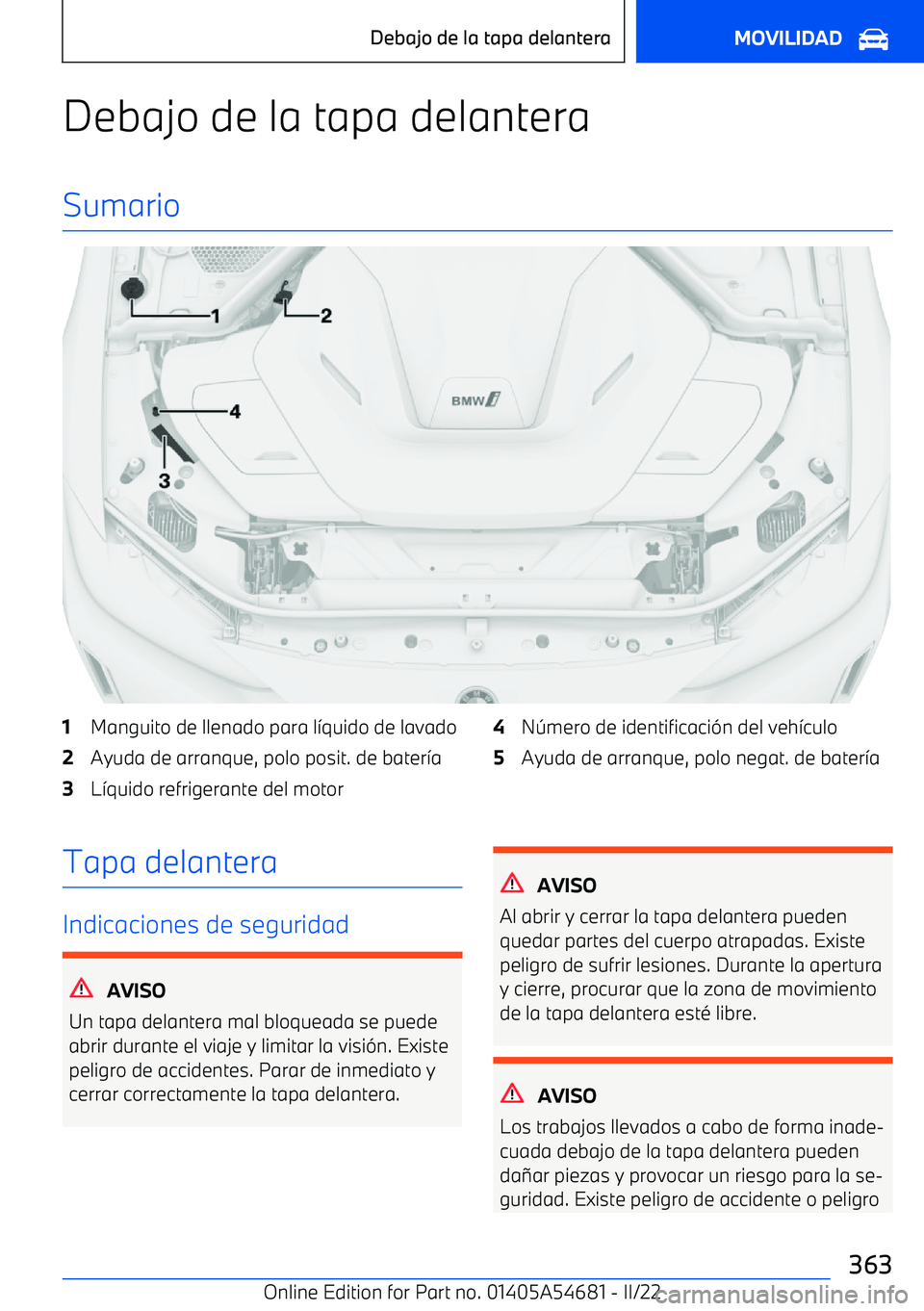 BMW I4 2022  Manuales de Empleo (in Spanish) Debajo de la tapa delanteraSumario1Manguito de llenado para l