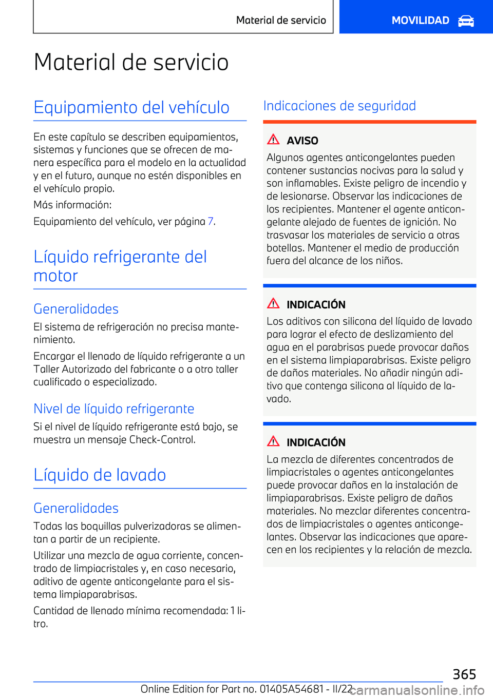 BMW I4 2022  Manuales de Empleo (in Spanish) Material de servicioEquipamiento del veh