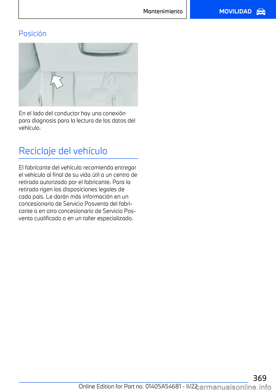 BMW I4 2022  Manuales de Empleo (in Spanish) Posici