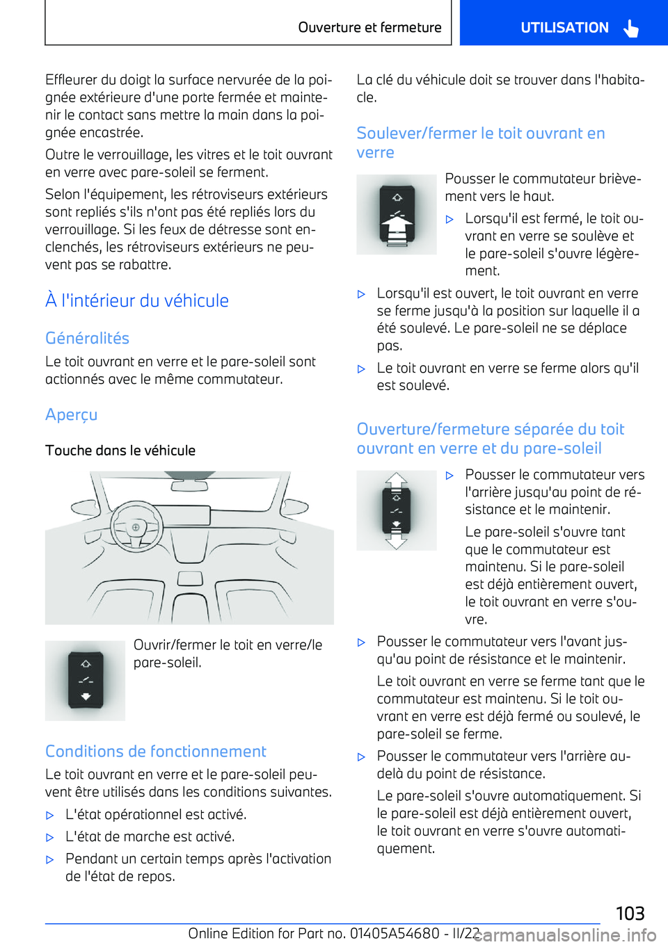 BMW I4 2022 Notices Demploi (in French) Effleurer du doigt la surface nervur BMW I4 2022 Notices Demploi (in French) Effleurer du doigt la surface nervur