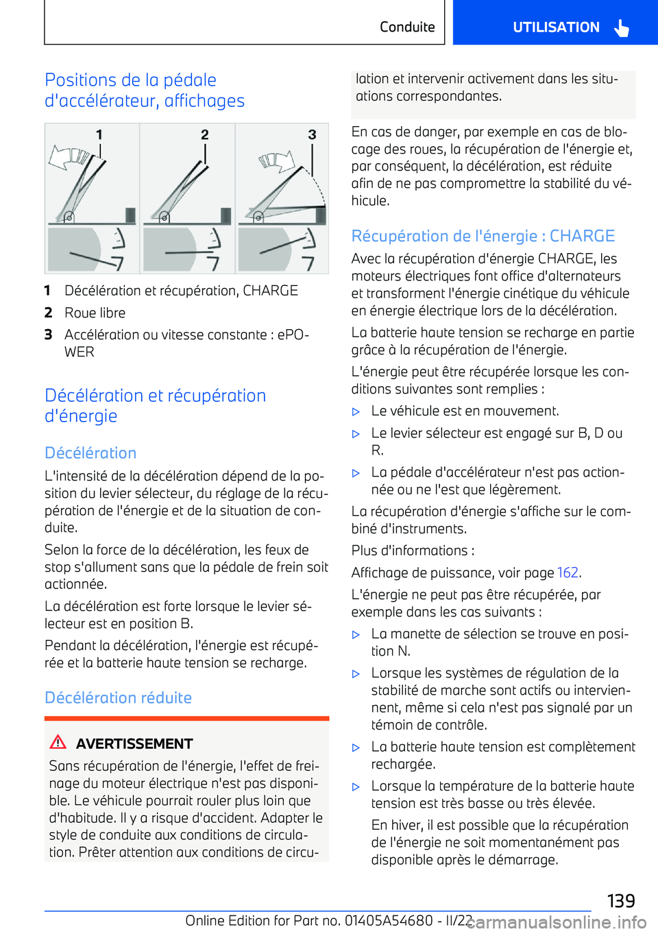 BMW I4 2022  Notices Demploi (in French) Positions de la p