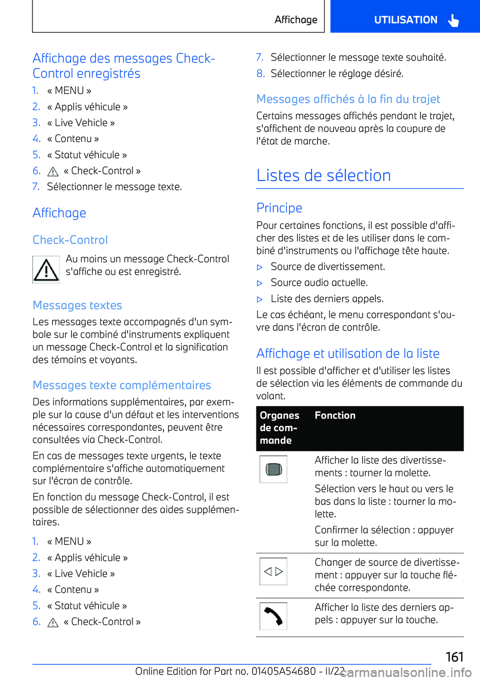 BMW I4 2022  Notices Demploi (in French) Affichage des messages Check