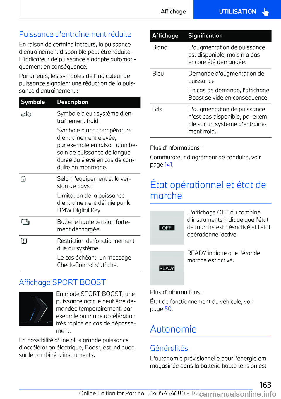 BMW I4 2022  Notices Demploi (in French) Puissance d
