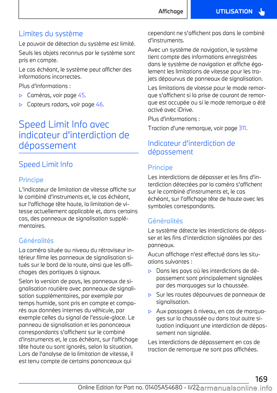 BMW I4 2022  Notices Demploi (in French) Limites du syst