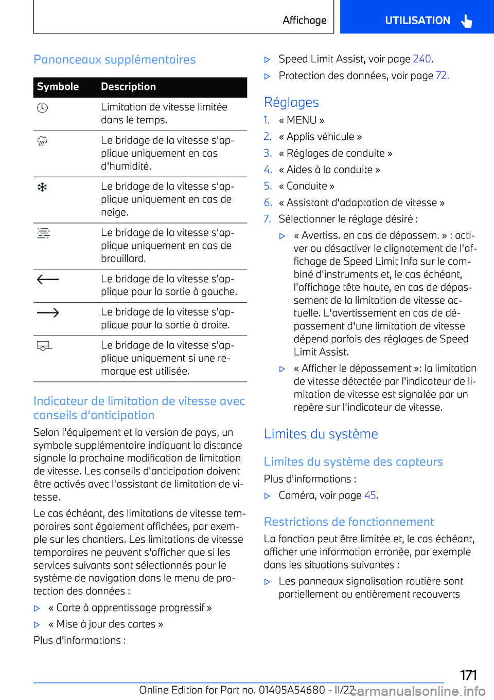 BMW I4 2022  Notices Demploi (in French) Panonceaux suppl