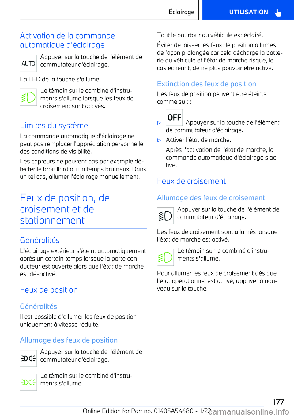 BMW I4 2022  Notices Demploi (in French) Activation de la commande
automatique d
