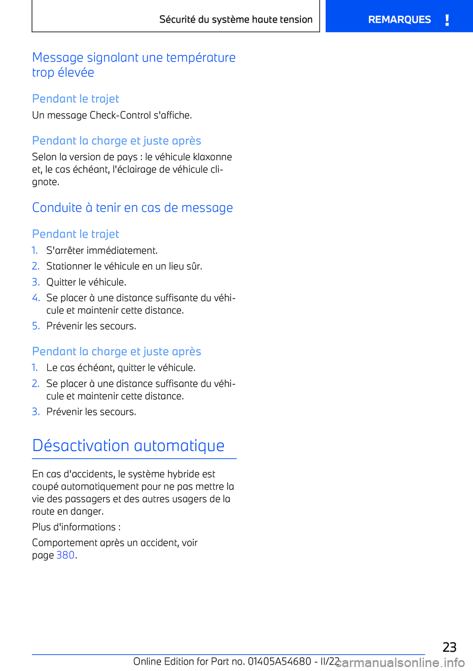 BMW I4 2022 Notices Demploi (in French) Message signalant une temp BMW I4 2022 Notices Demploi (in French) Message signalant une temp