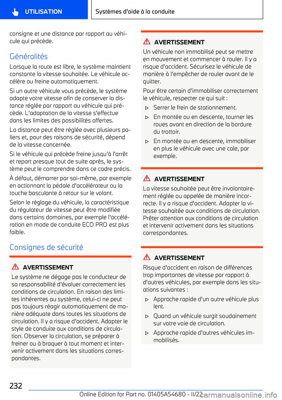 BMW I4 2022 Notices Demploi (in French) consigne et une distance par rapport au v BMW I4 2022 Notices Demploi (in French) consigne et une distance par rapport au v