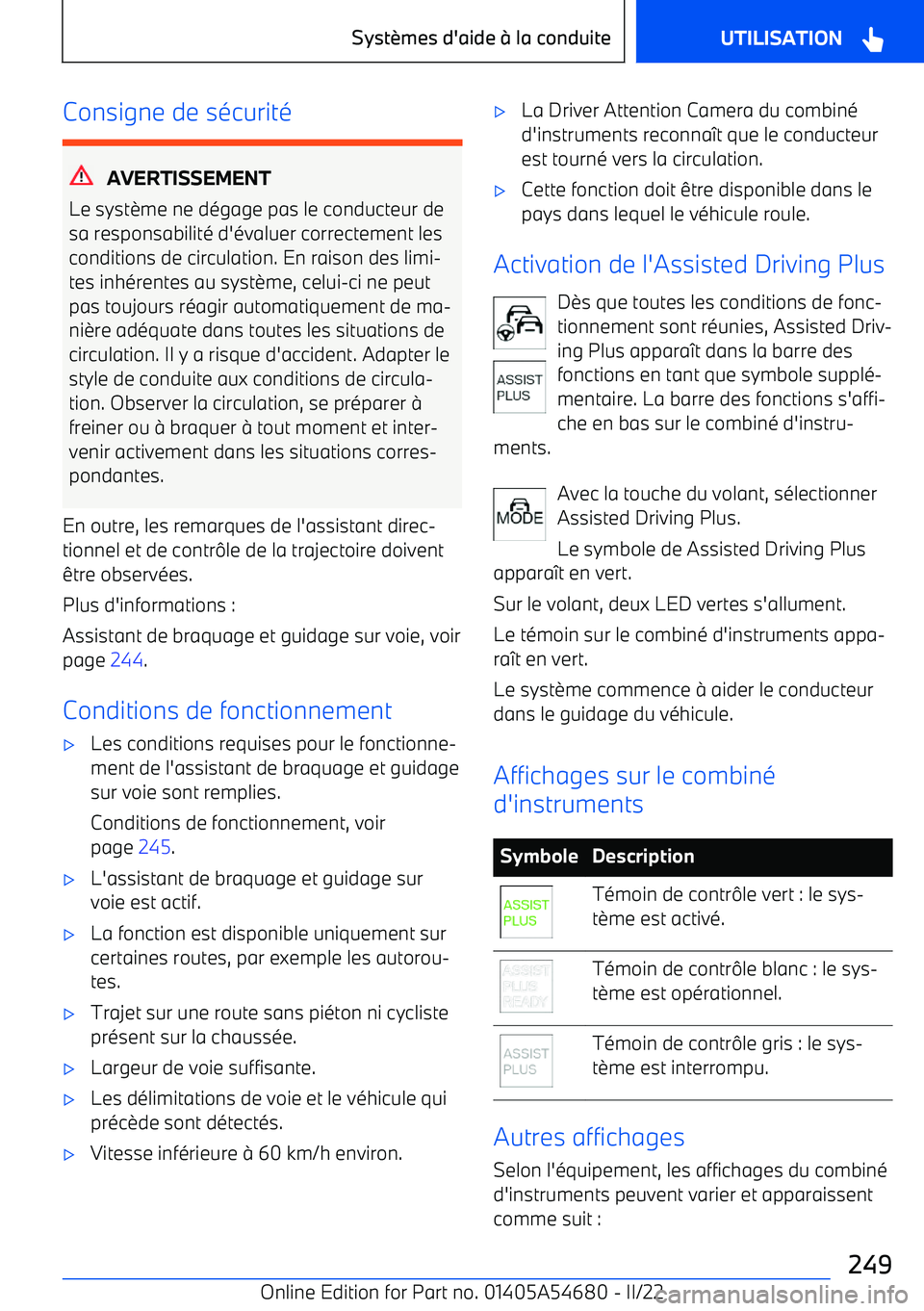BMW I4 2022 Notices Demploi (in French) Consigne de s BMW I4 2022 Notices Demploi (in French) Consigne de s