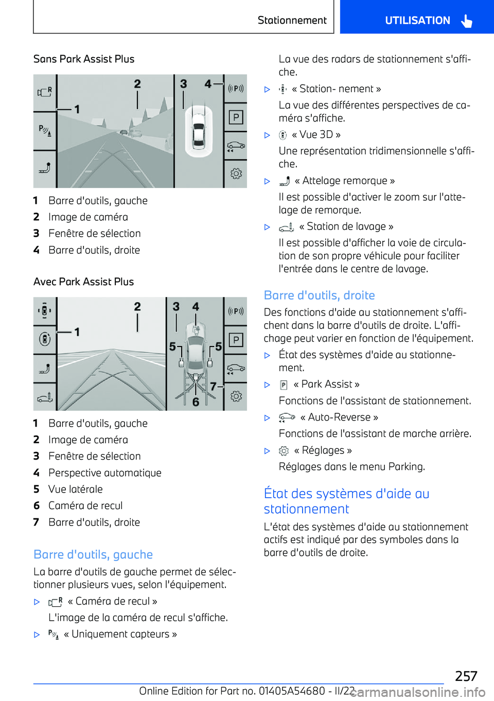 BMW I4 2022 Notices Demploi (in French) Sans Park Assist Plus1Barre d BMW I4 2022 Notices Demploi (in French) Sans Park Assist Plus1Barre d