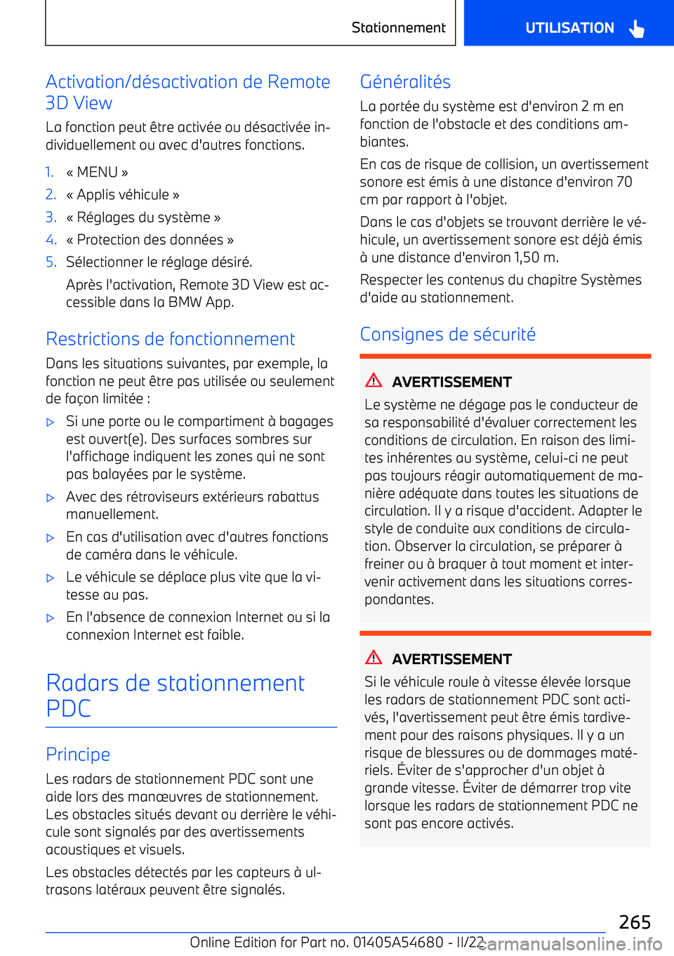 BMW I4 2022 Notices Demploi (in French) Activation/d BMW I4 2022 Notices Demploi (in French) Activation/d