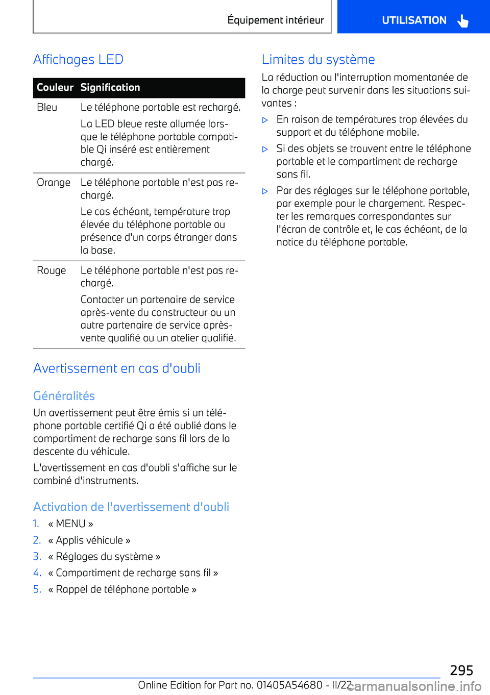 BMW I4 2022 Notices Demploi (in French) Affichages LEDCouleurSignificationBleuLe t BMW I4 2022 Notices Demploi (in French) Affichages LEDCouleurSignificationBleuLe t