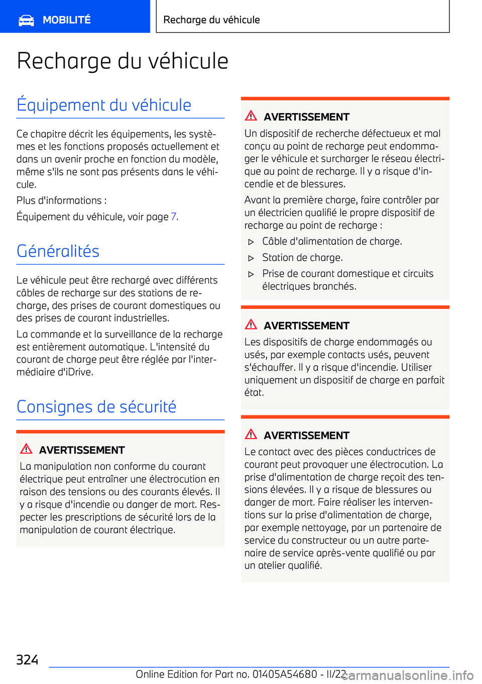 BMW I4 2022 Notices Demploi (in French) Recharge du v BMW I4 2022 Notices Demploi (in French) Recharge du v