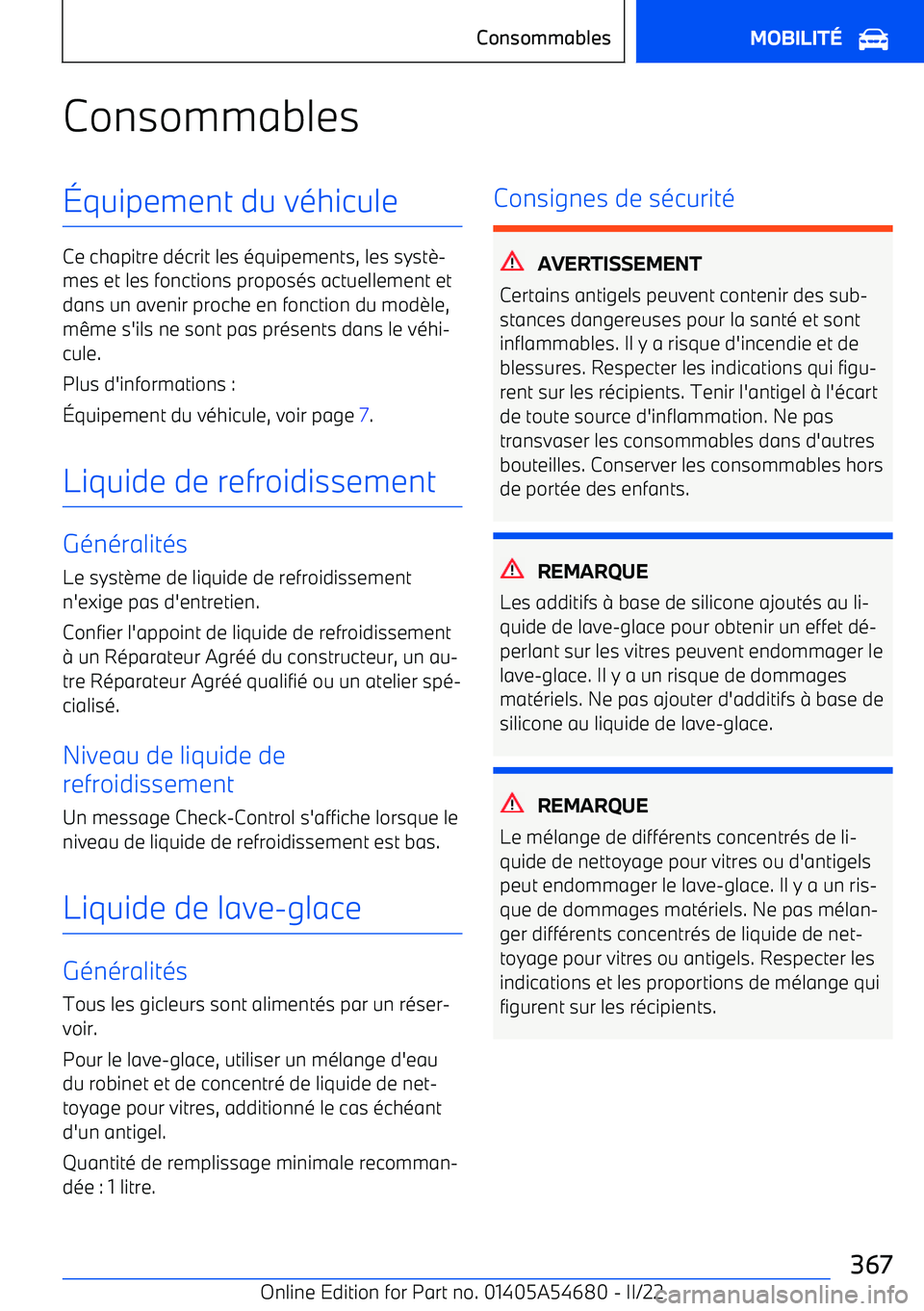 BMW I4 2022 Notices Demploi (in French) Consommables BMW I4 2022 Notices Demploi (in French) Consommables