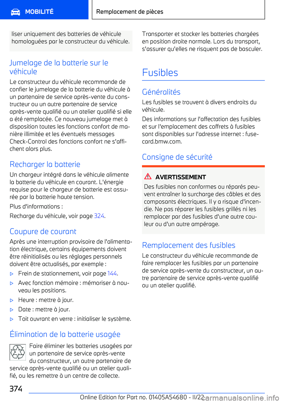 BMW I4 2022 Notices Demploi (in French) liser uniquement des batteries de v BMW I4 2022 Notices Demploi (in French) liser uniquement des batteries de v