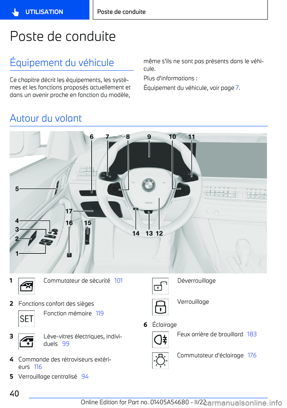 BMW I4 2022 Notices Demploi (in French) Poste de conduite BMW I4 2022 Notices Demploi (in French) Poste de conduite