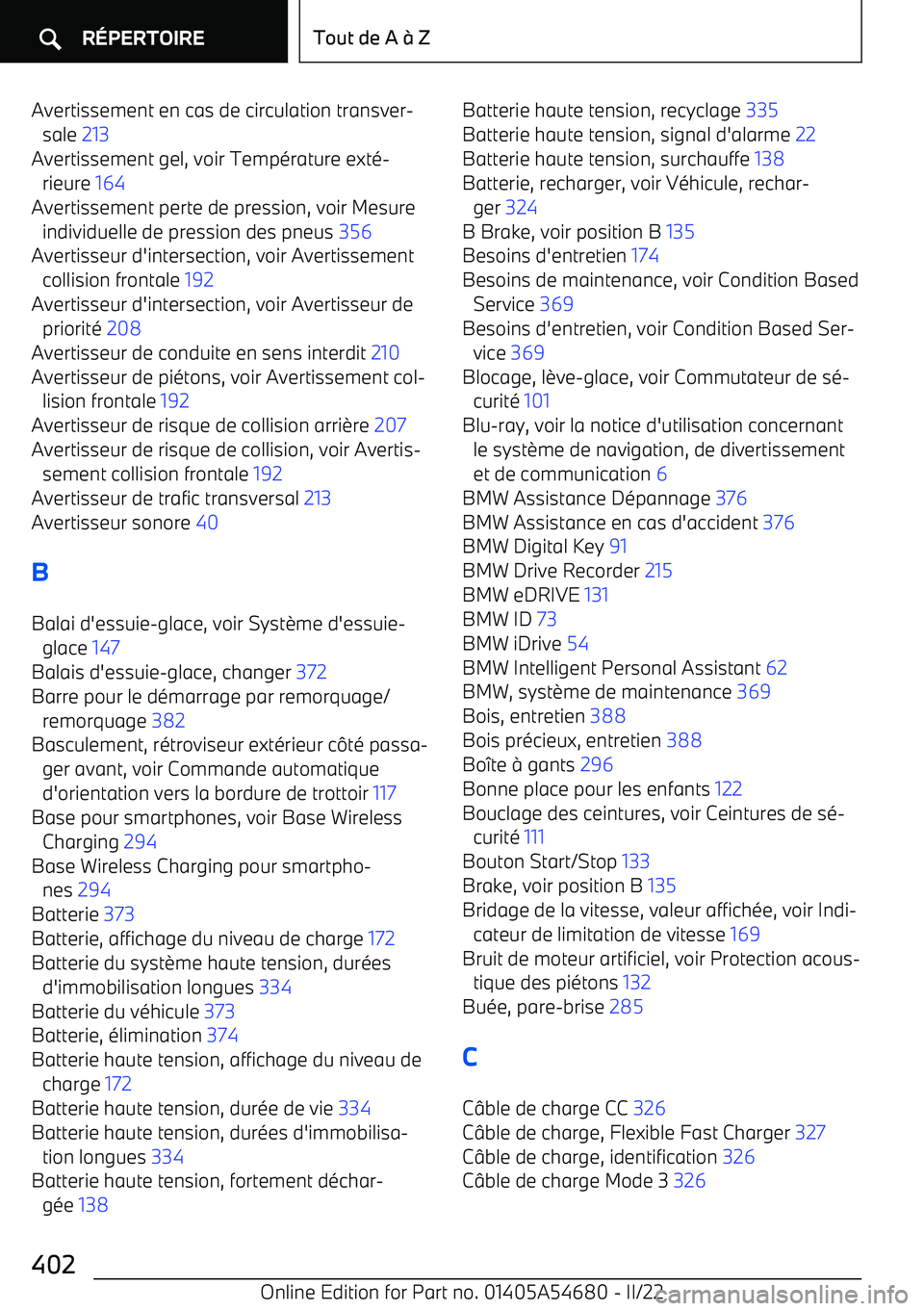 BMW I4 2022 Notices Demploi (in French) Avertissement en cas de circulation transver BMW I4 2022 Notices Demploi (in French) Avertissement en cas de circulation transver