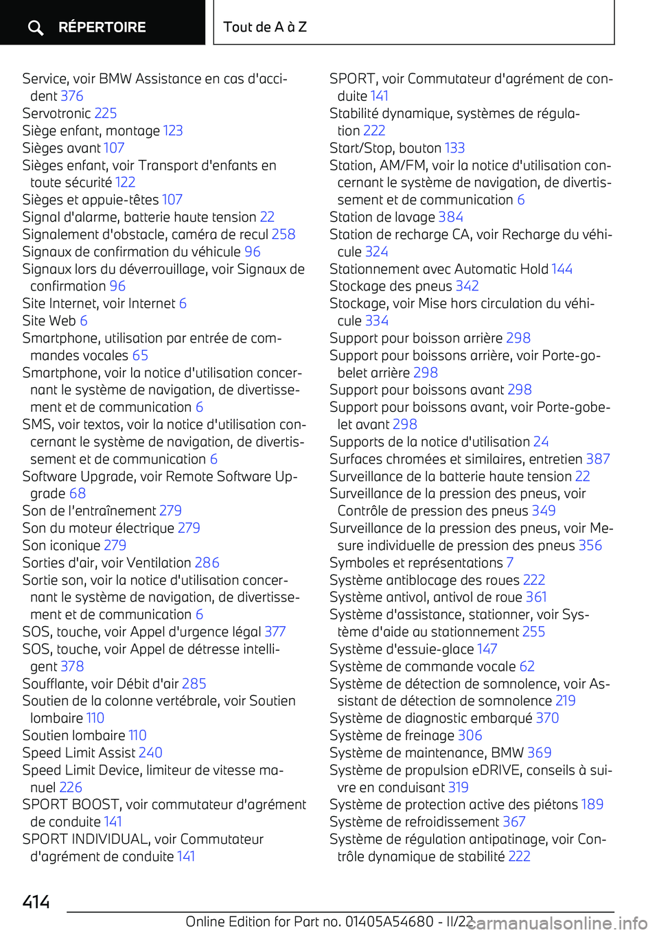 BMW I4 2022  Notices Demploi (in French) Service, voir BMW Assistance en cas d