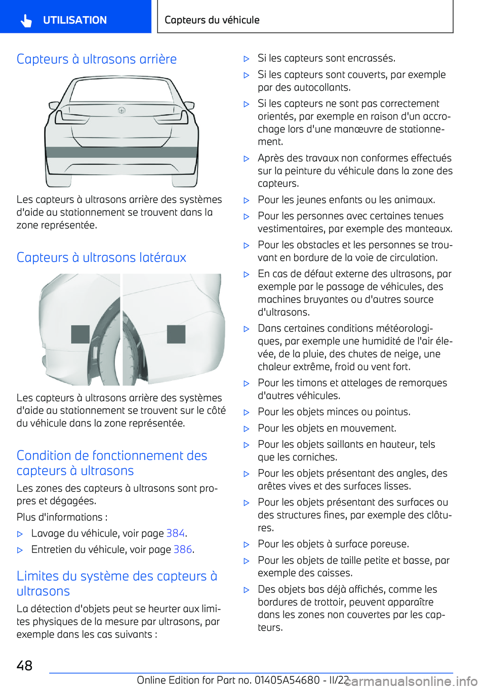 BMW I4 2022 Notices Demploi (in French) Capteurs BMW I4 2022 Notices Demploi (in French) Capteurs