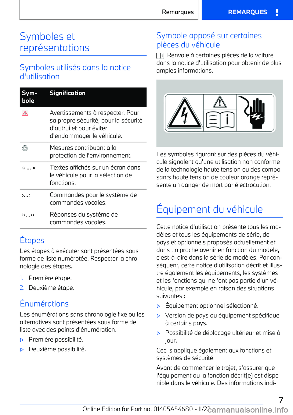 BMW I4 2022  Notices Demploi (in French) Symboles et
repr