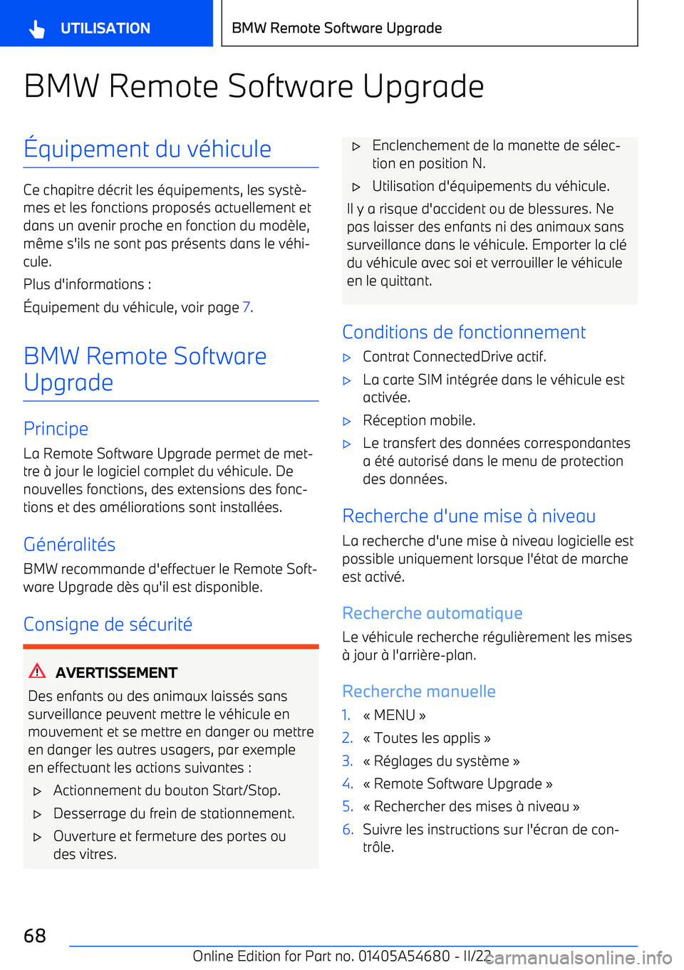 BMW I4 2022 Notices Demploi (in French) BMW Remote Software Upgrade BMW I4 2022 Notices Demploi (in French) BMW Remote Software Upgrade