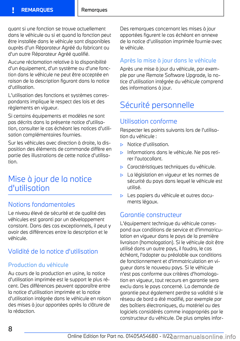 BMW I4 2022  Notices Demploi (in French) quant si une fonction se trouve actuellementdans le v