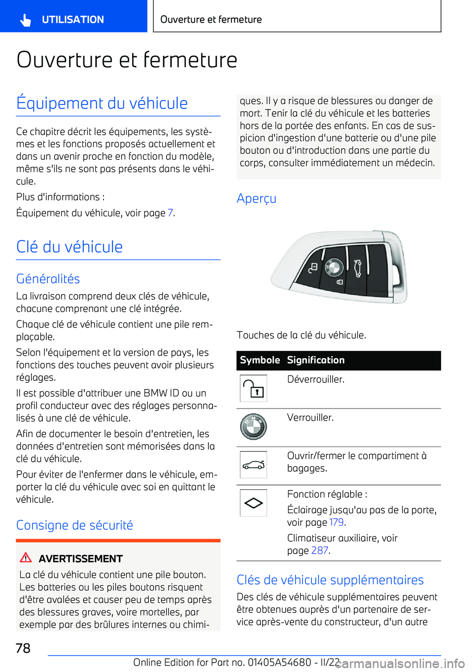 BMW I4 2022 Notices Demploi (in French) Ouverture et fermeture BMW I4 2022 Notices Demploi (in French) Ouverture et fermeture