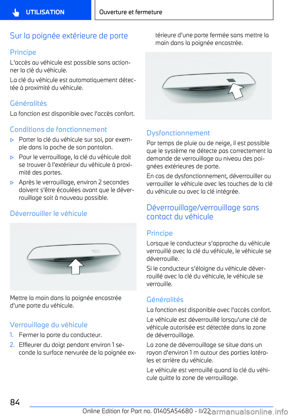 BMW I4 2022 Notices Demploi (in French) Sur la poign BMW I4 2022 Notices Demploi (in French) Sur la poign