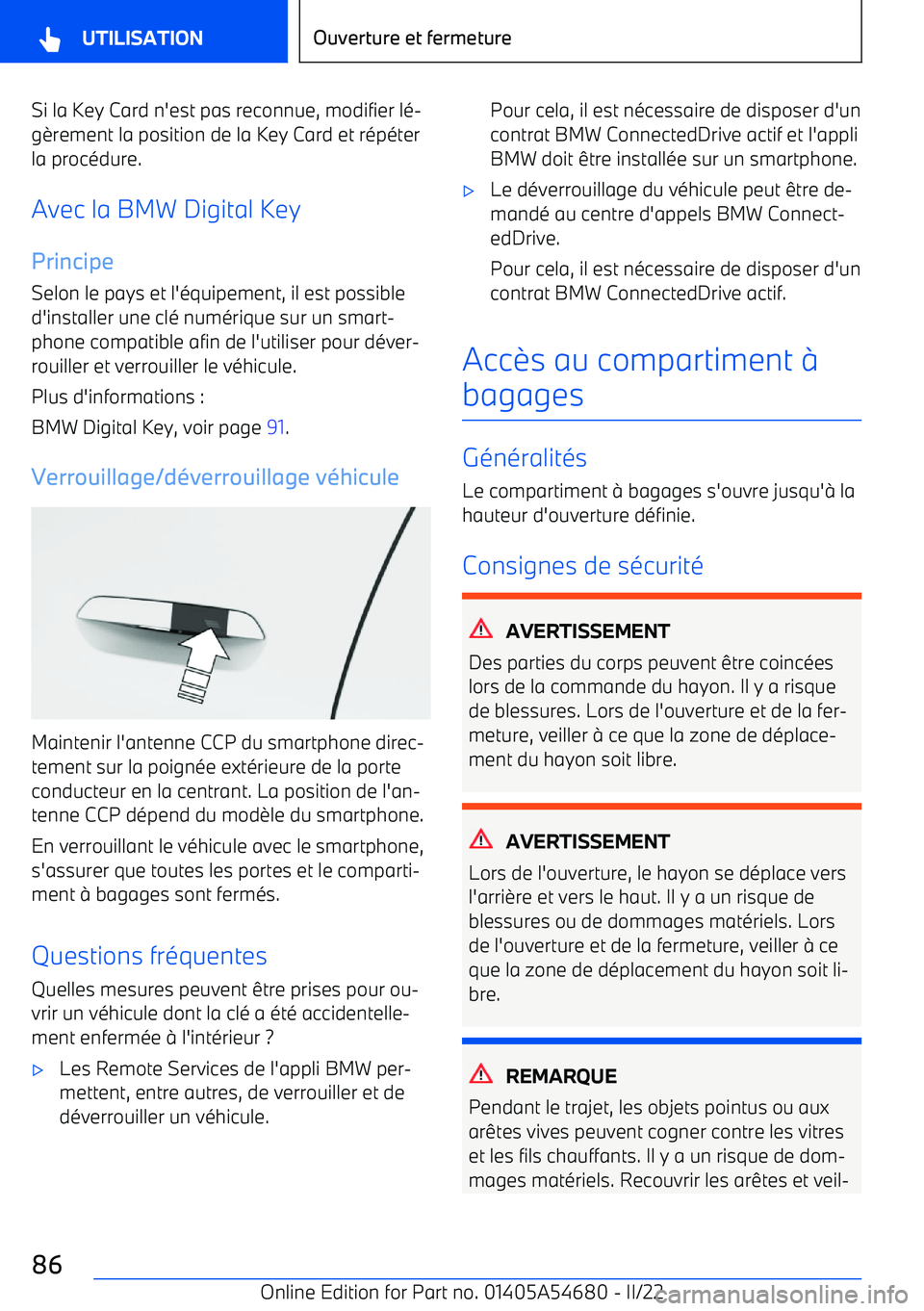 BMW I4 2022 Notices Demploi (in French) Si la Key Card n BMW I4 2022 Notices Demploi (in French) Si la Key Card n