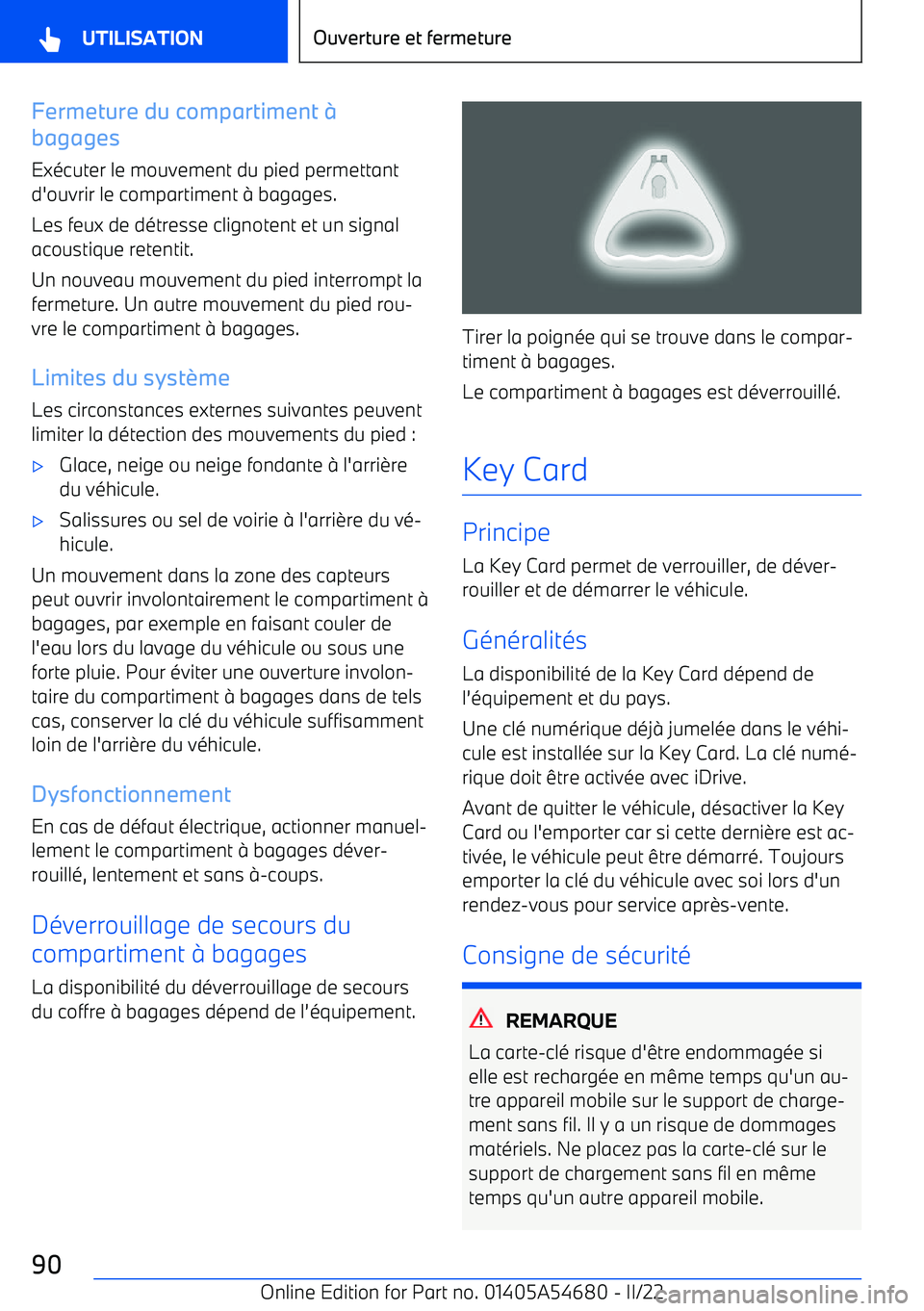 BMW I4 2022 Notices Demploi (in French) Fermeture du compartiment BMW I4 2022 Notices Demploi (in French) Fermeture du compartiment
