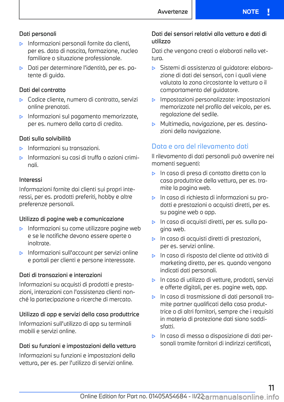 BMW I4 2022  Libretti Di Uso E manutenzione (in Italian) Dati personali