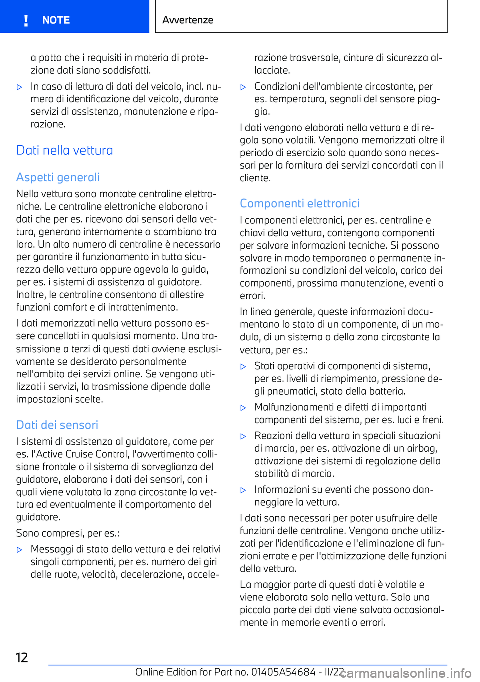 BMW I4 2022  Libretti Di Uso E manutenzione (in Italian) a patto che i requisiti in materia di prote