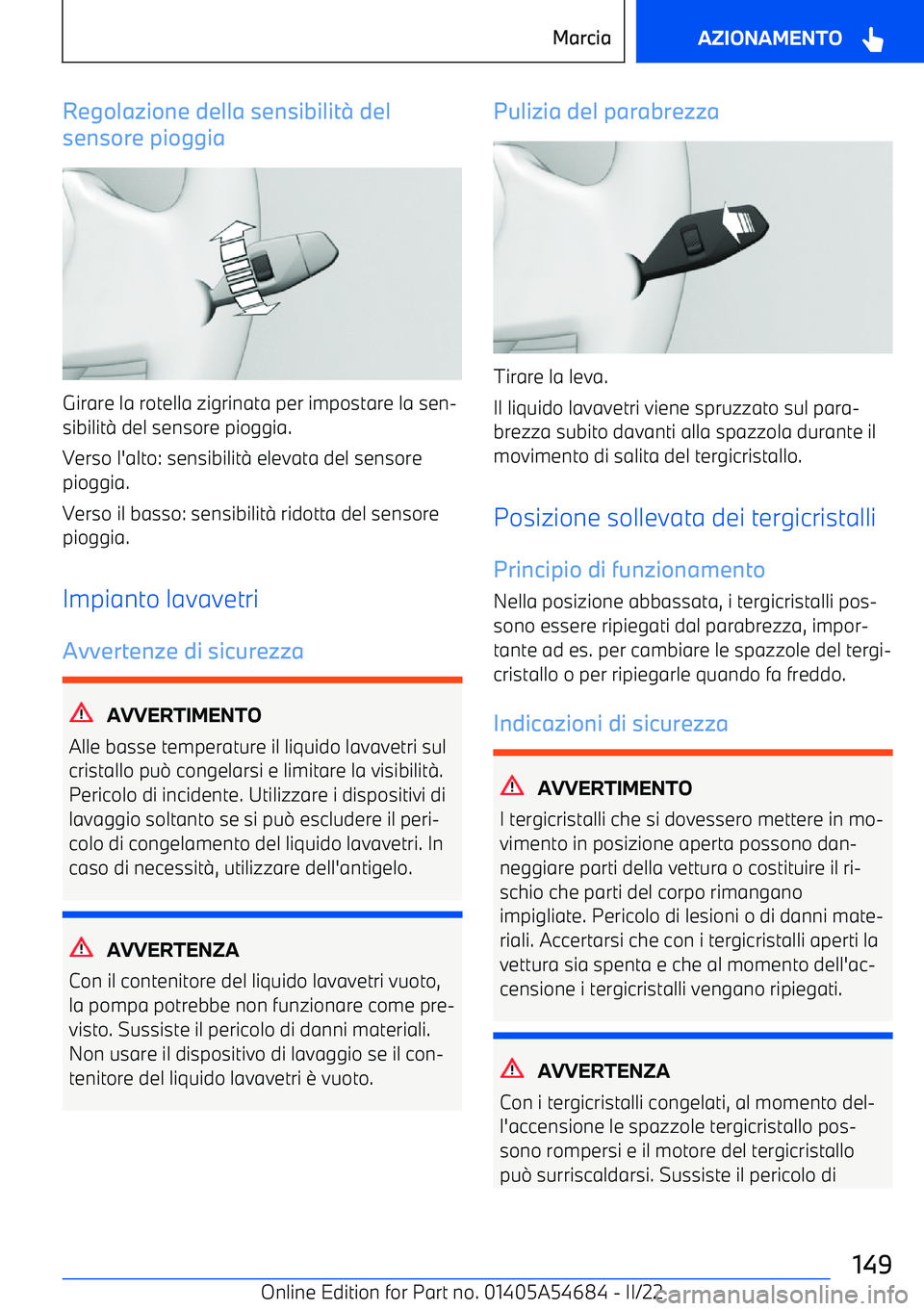 BMW I4 2022  Libretti Di Uso E manutenzione (in Italian) Regolazione della sensibilit