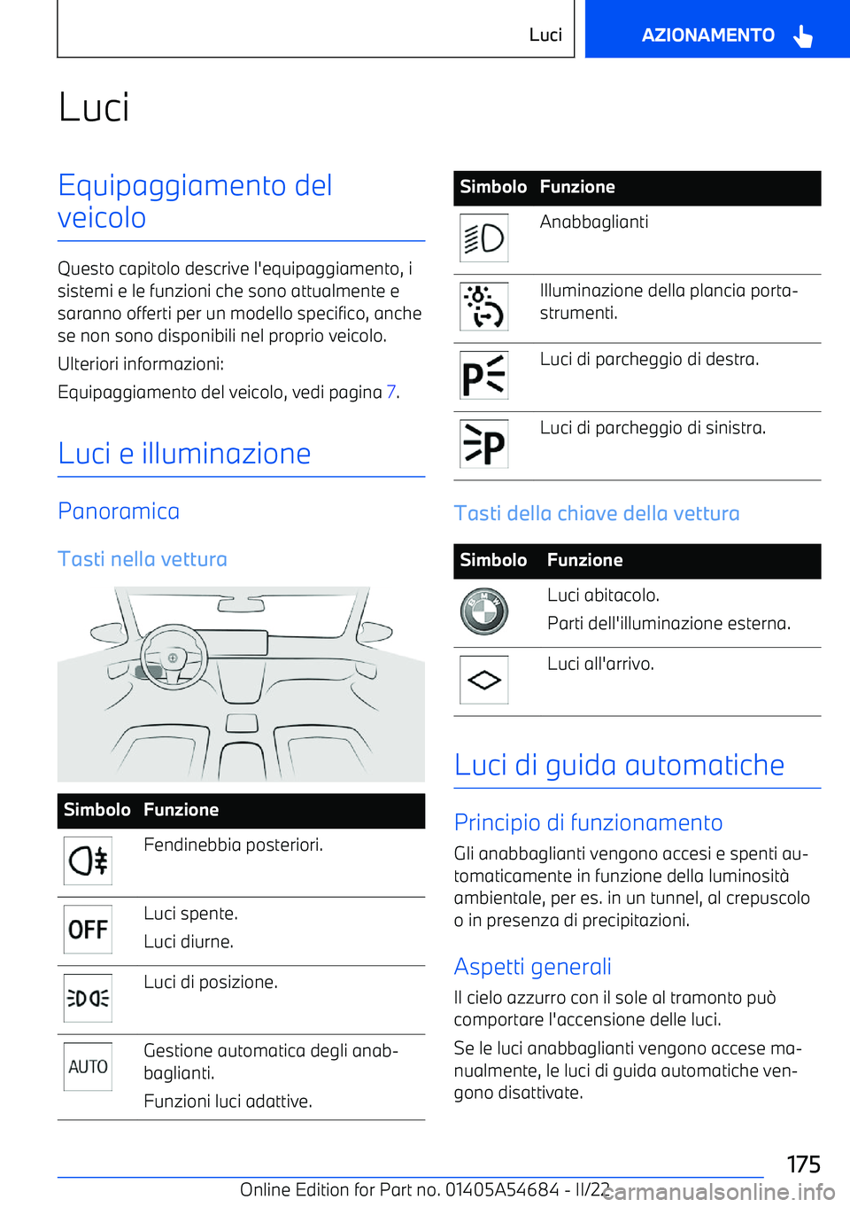 BMW I4 2022 Libretti Di Uso E manutenzione (in Italian) LuciEquipaggiamento del
veicolo
Questo capitolo descrive l BMW I4 2022 Libretti Di Uso E manutenzione (in Italian) LuciEquipaggiamento del
veicolo
Questo capitolo descrive l