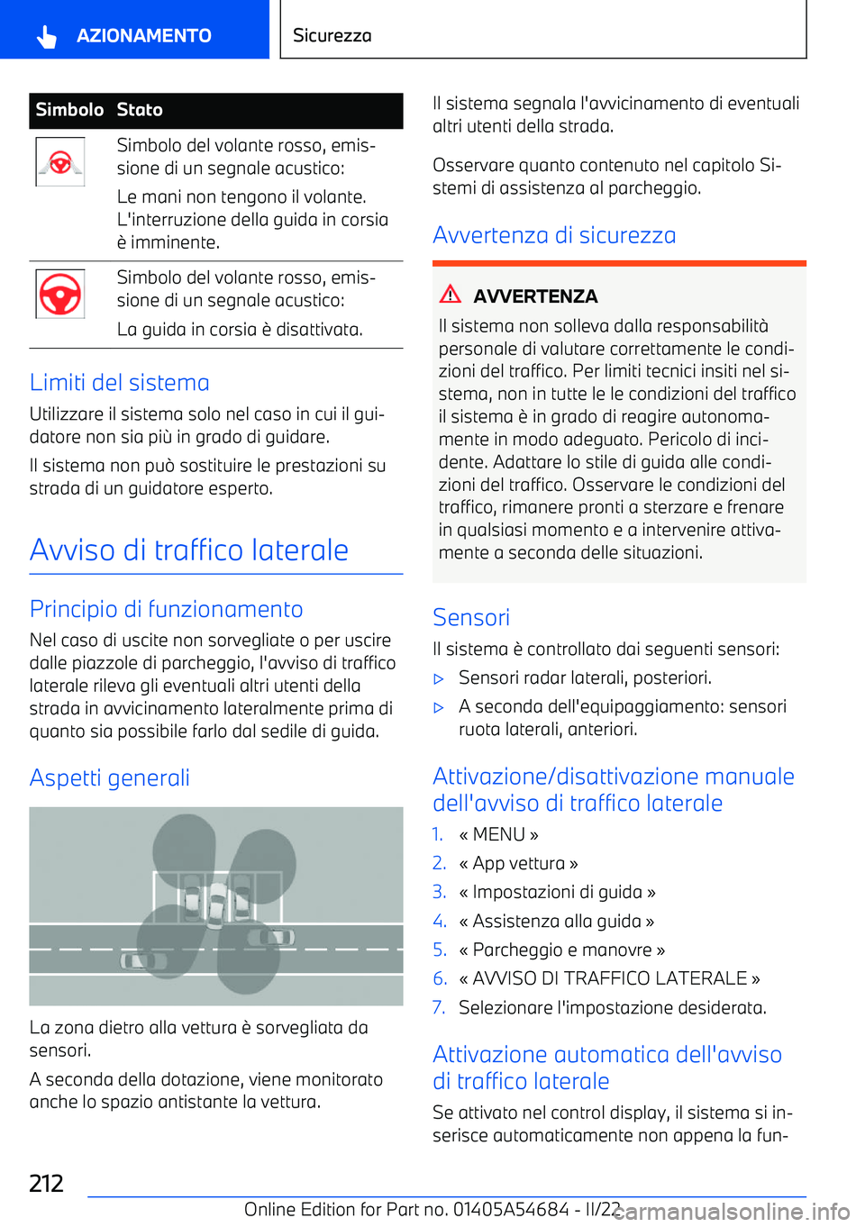 BMW I4 2022  Libretti Di Uso E manutenzione (in Italian) SimboloStatoSimbolo del volante rosso, emis