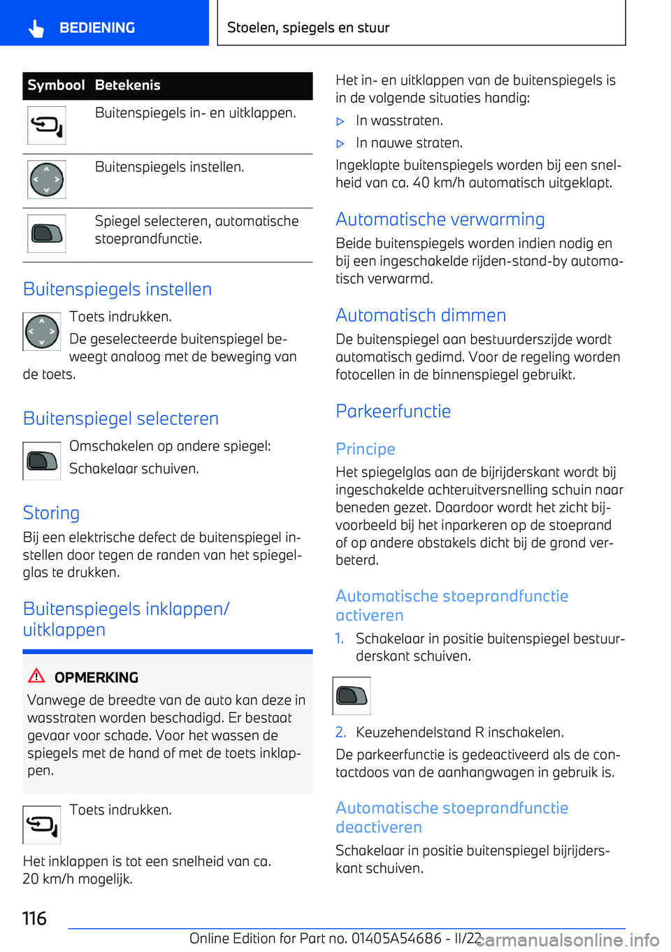 BMW I4 2022 Instructieboekjes (in Dutch) SymboolBetekenisBuitenspiegels in BMW I4 2022 Instructieboekjes (in Dutch) SymboolBetekenisBuitenspiegels in