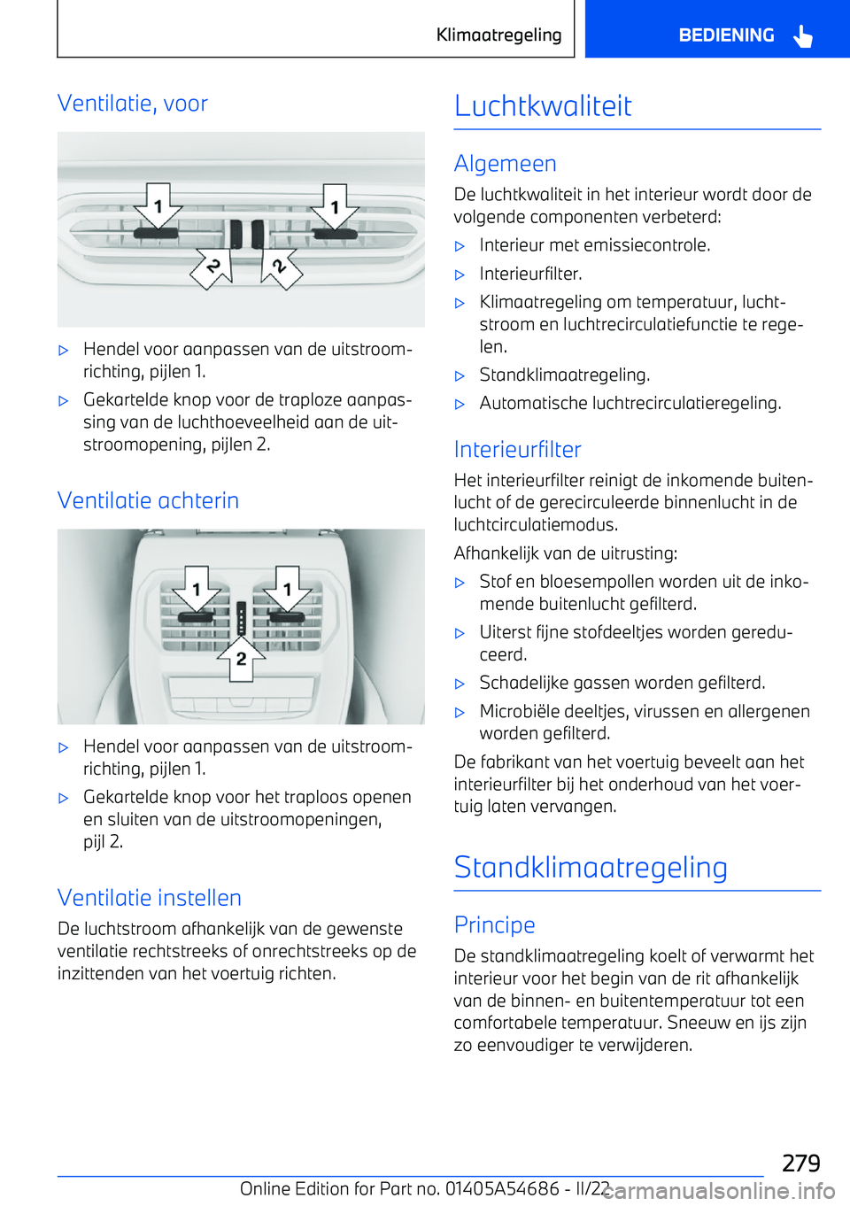 BMW I4 2022  Instructieboekjes (in Dutch) Ventilatie, voor