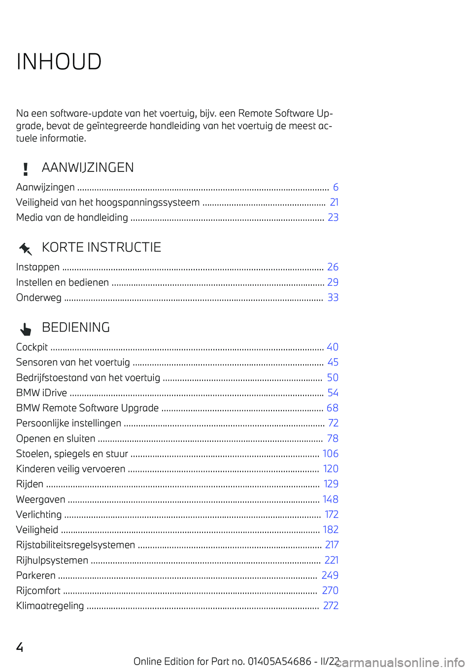 BMW I4 2022  Instructieboekjes (in Dutch) INHOUDNa een software