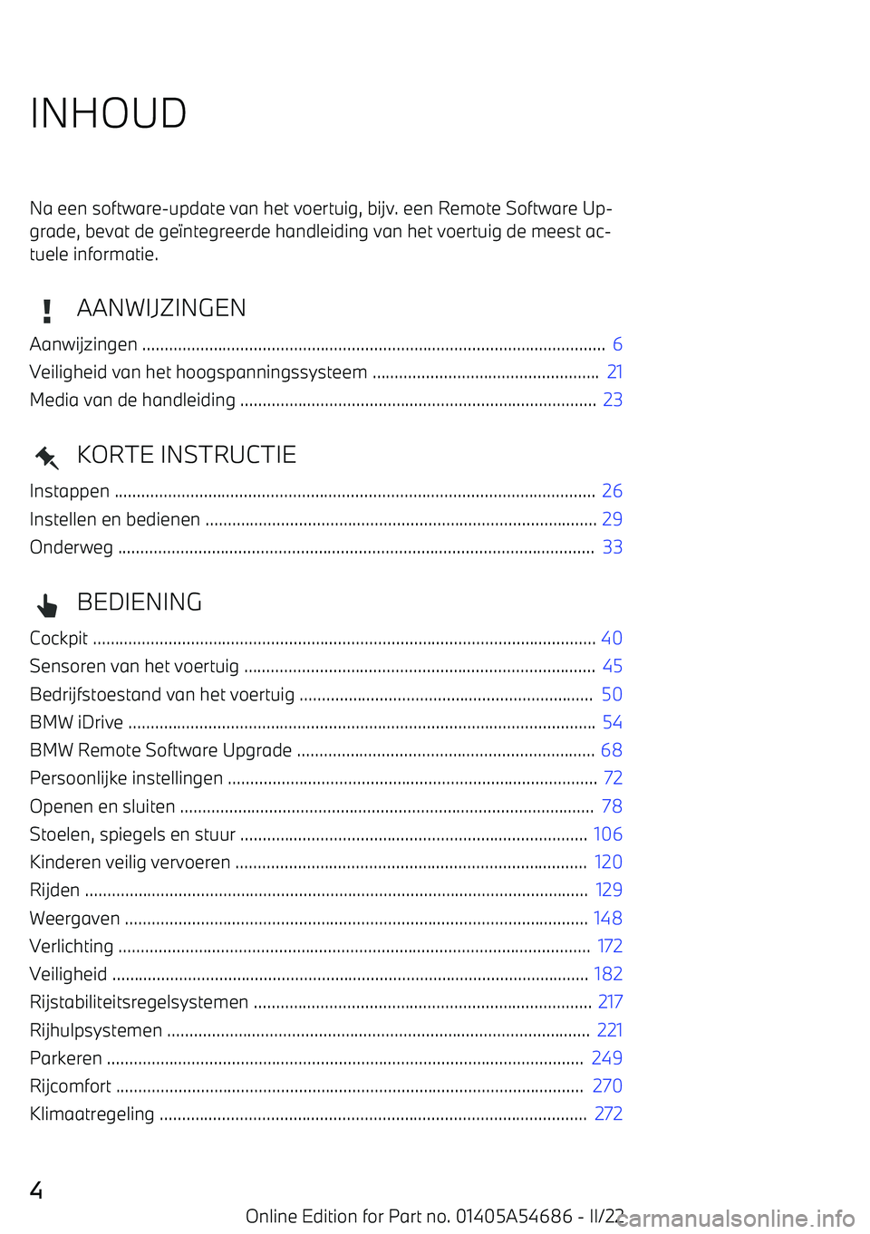 BMW I4 2022 Instructieboekjes (in Dutch) INHOUDNa een software BMW I4 2022 Instructieboekjes (in Dutch) INHOUDNa een software