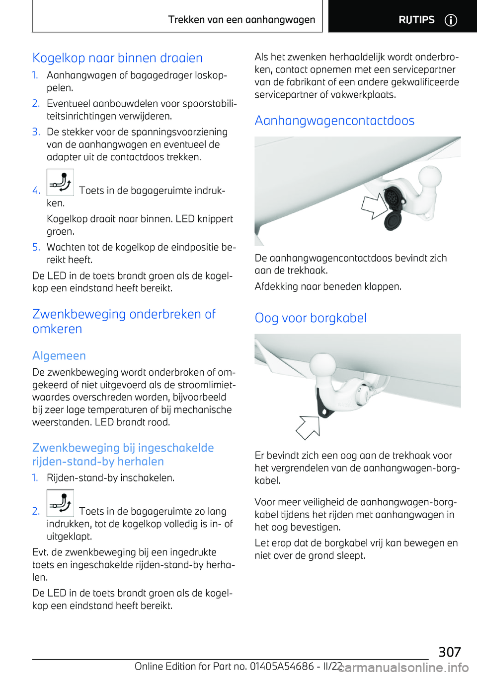 BMW I4 2022  Instructieboekjes (in Dutch) Kogelkop naar binnen draaien1.Aanhangwagen of bagagedrager loskop