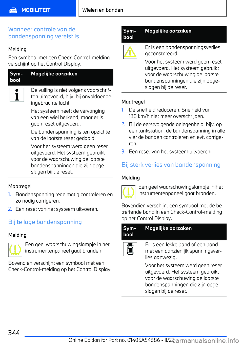 BMW I4 2022 Instructieboekjes (in Dutch) Wanneer controle van de
bandenspanning vereist is
Melding
Een symbool met een Check BMW I4 2022 Instructieboekjes (in Dutch) Wanneer controle van de
bandenspanning vereist is
Melding
Een symbool met een Check